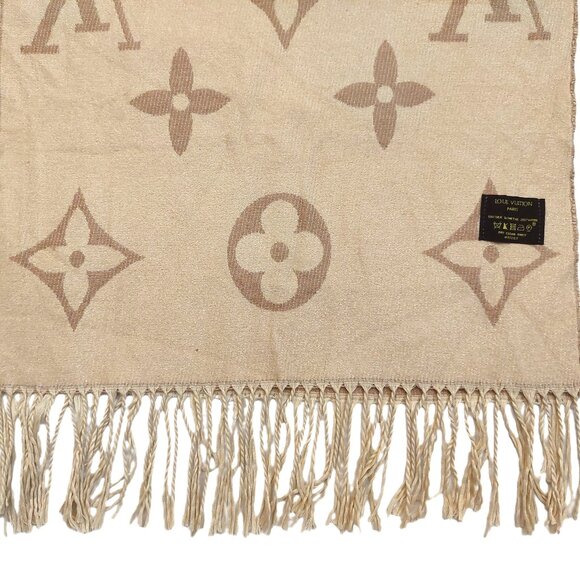 LOUIS VUITTON Vintage Light Brown & Tan Reversible Scarf Shawl Wrap - Picture 8 of 12